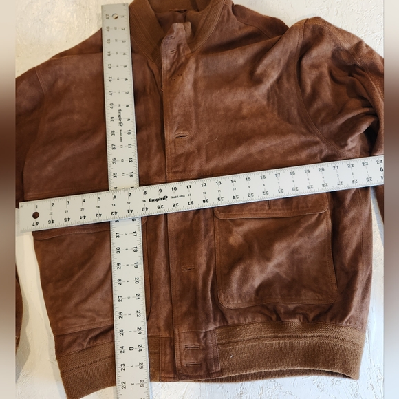 Mens suede bomber style jacket lightweight lined button up 4 pockets large tan - Picture 10 of 11